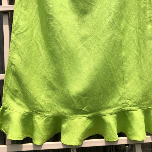 Green Linen Blend Dress Frill Hem 6 - Picture 3 of 10